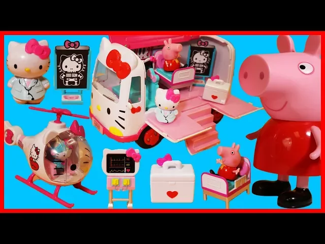佩佩豬粉紅豬小妹與hello kitty 凱迪貓的救護車和直升機玩具